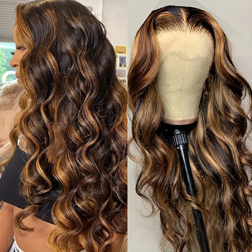 Female Piano Color Medium Curly Hair Big Wave Synthetic Wig Long Curls
