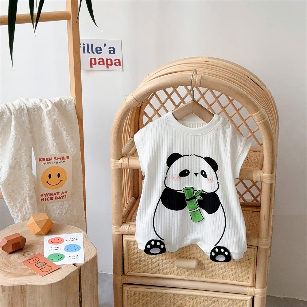 Sleeveless Short Born Boy Cartoon Panda Jumpsuit Home Jumpsuit, Climbing Suit