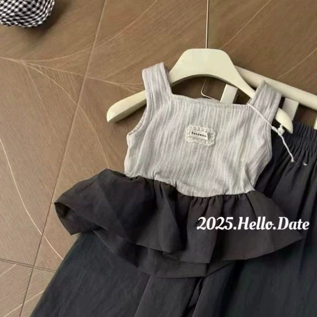 Summer Camisole With Pants Lace Stitching Vest Children's Suit