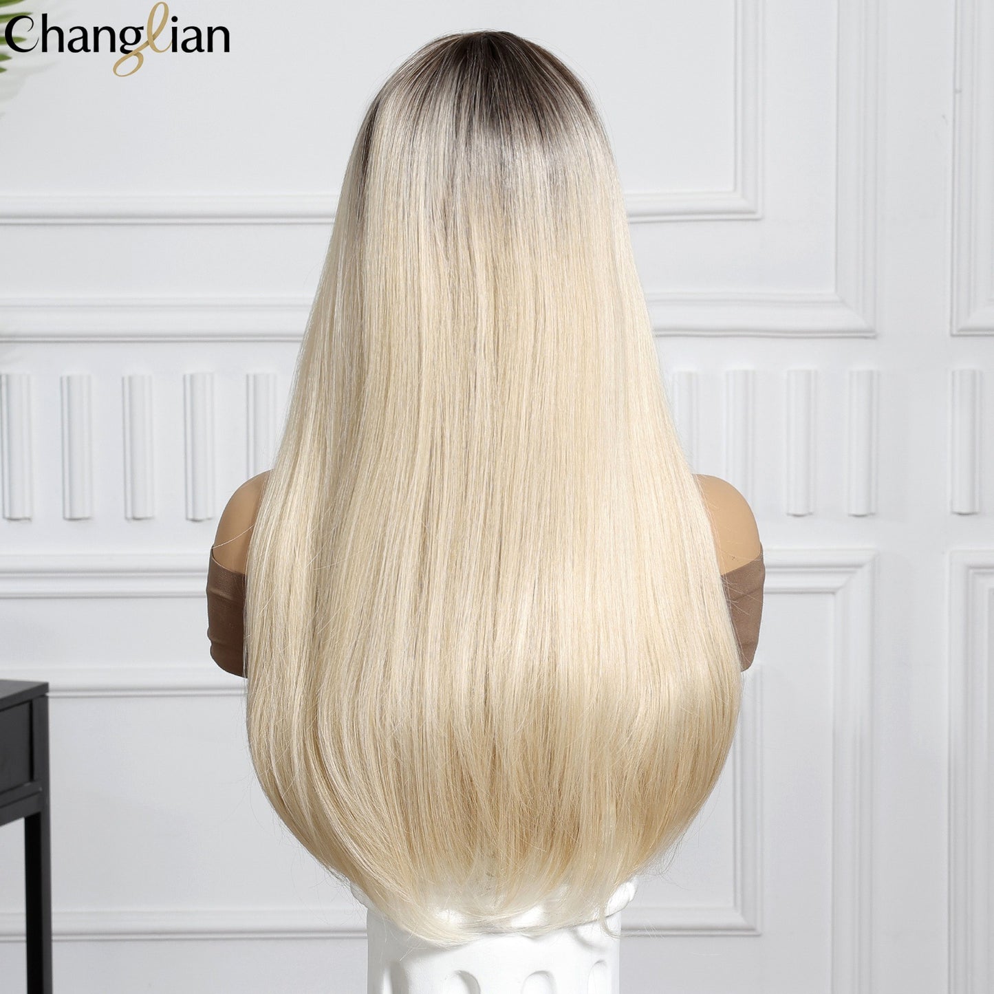 Chemical Fiber Hair Bangs Gradient Golden Rose Long Straight Wig