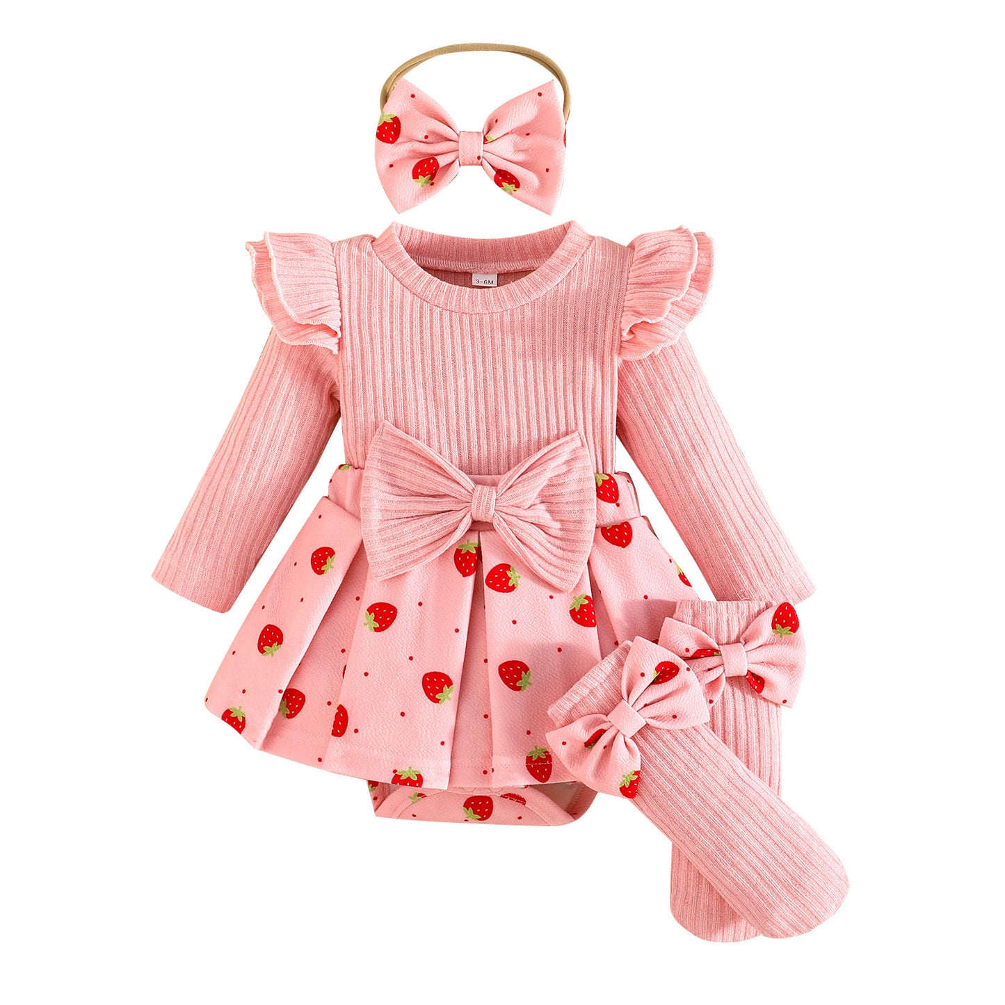 Print Triangle Rompers Headscarf Bow Socks Sweet Cute Jumpsuit, Climbing Suit