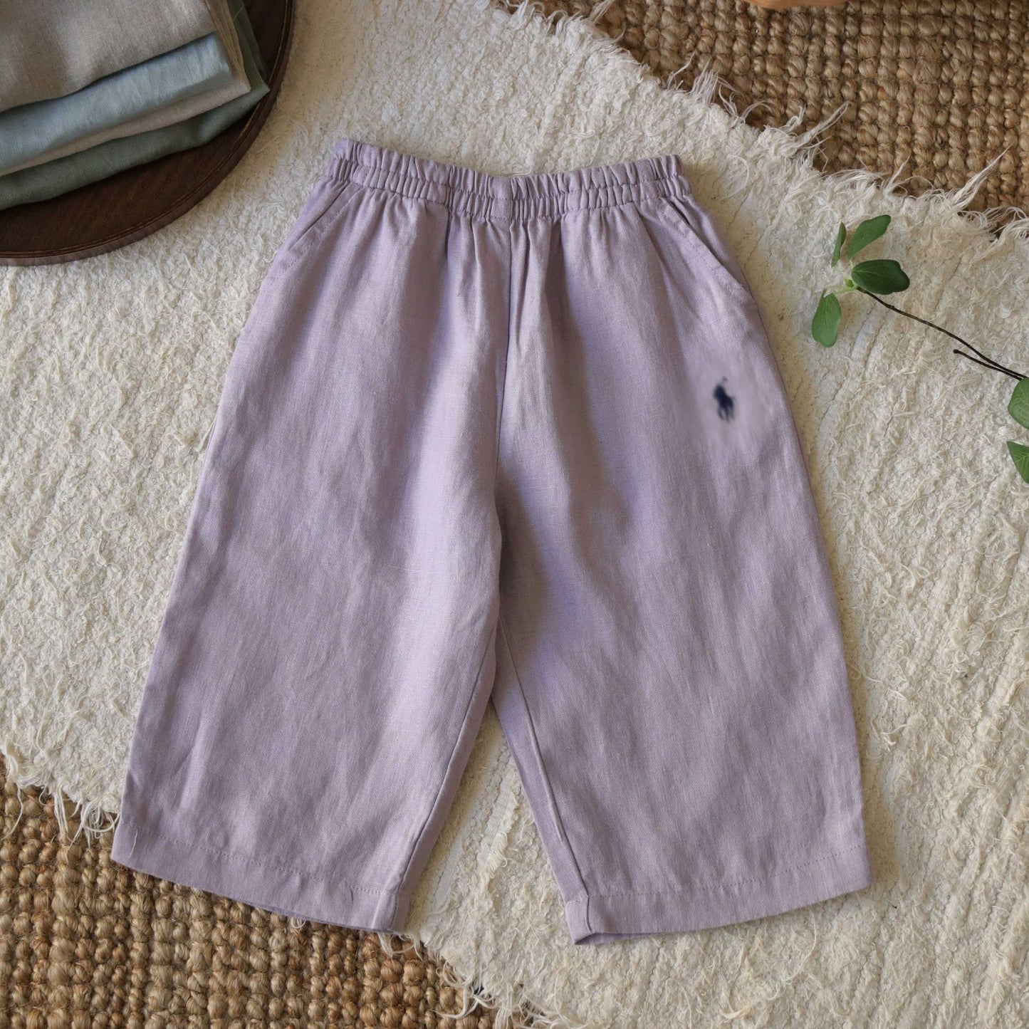 Children's Linen Leisure Boys Pure Color Elastic Waist Children's Pants