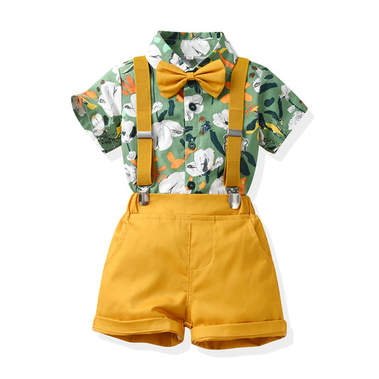 Children's Summer Clothing Short-sleeved Cotton Shirt Suspender Pants One Year Old Children's Suit