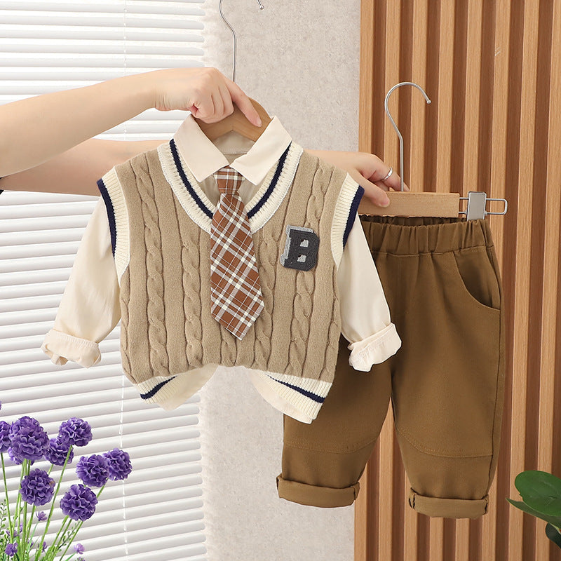 Tie Sweater Three-piece Set Year Old Clothes Casual Children's Suit
