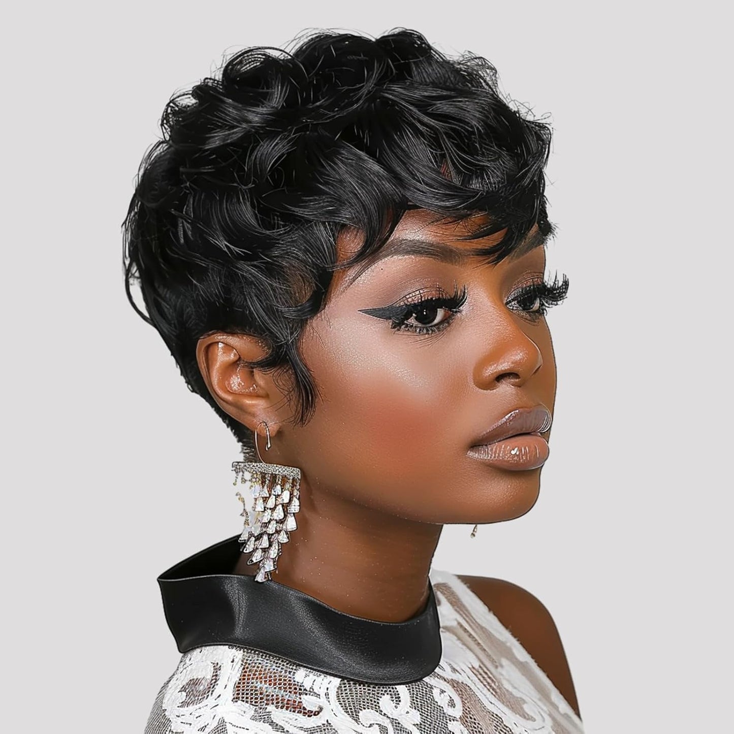 African Fluffy Each Big Rose Net Wig Short Curly Hair