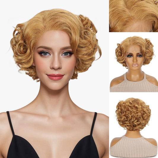 Chemical Fiber Short Curly Hair Split Head Cover Sewing Front Other Wig