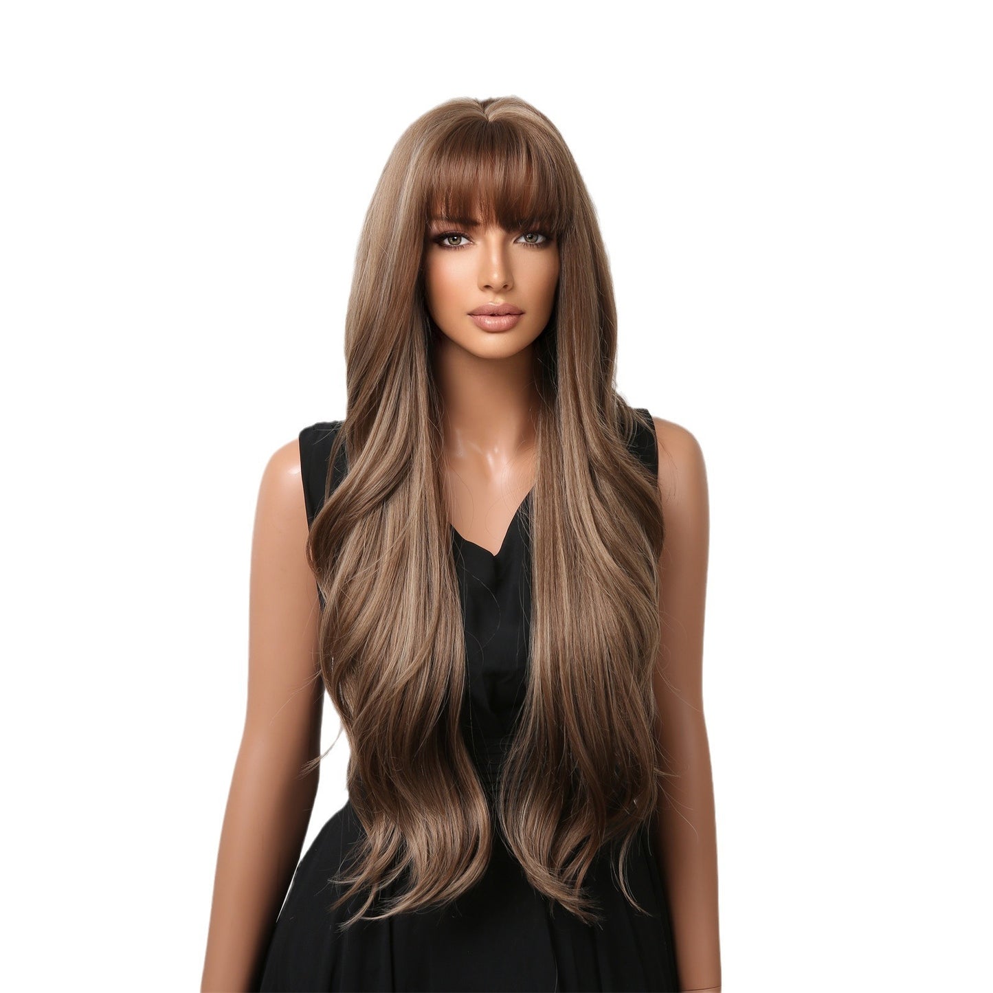 Women's Bangs Brown Curly Hair Natural Fluffy Whole Chemical Wig Long Curls