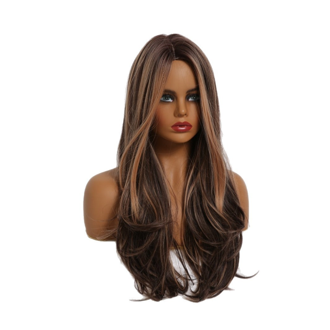 Brown Gradient Hair Fiber Mechanism Medium Curly Tie Up Bun Wig Long Curls