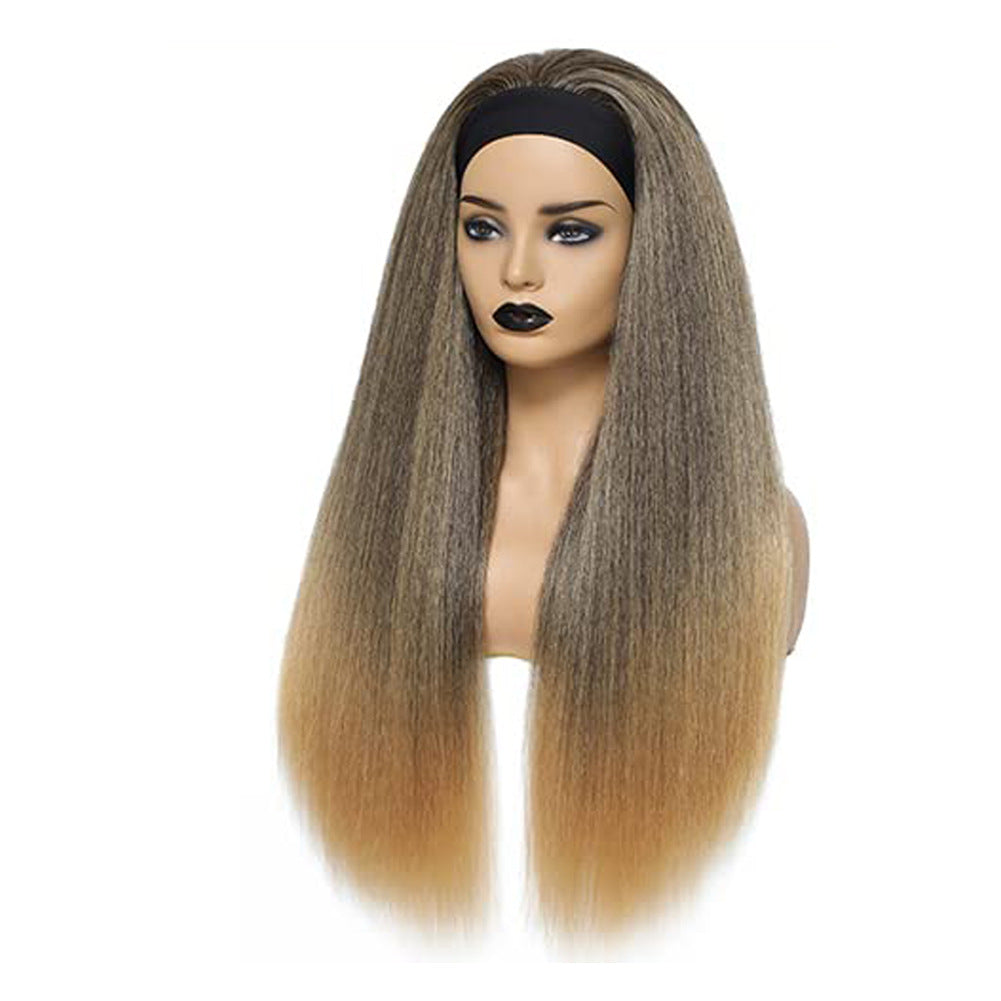 Women's Turban Ice Silk Hair Band Head Long Straight Wig