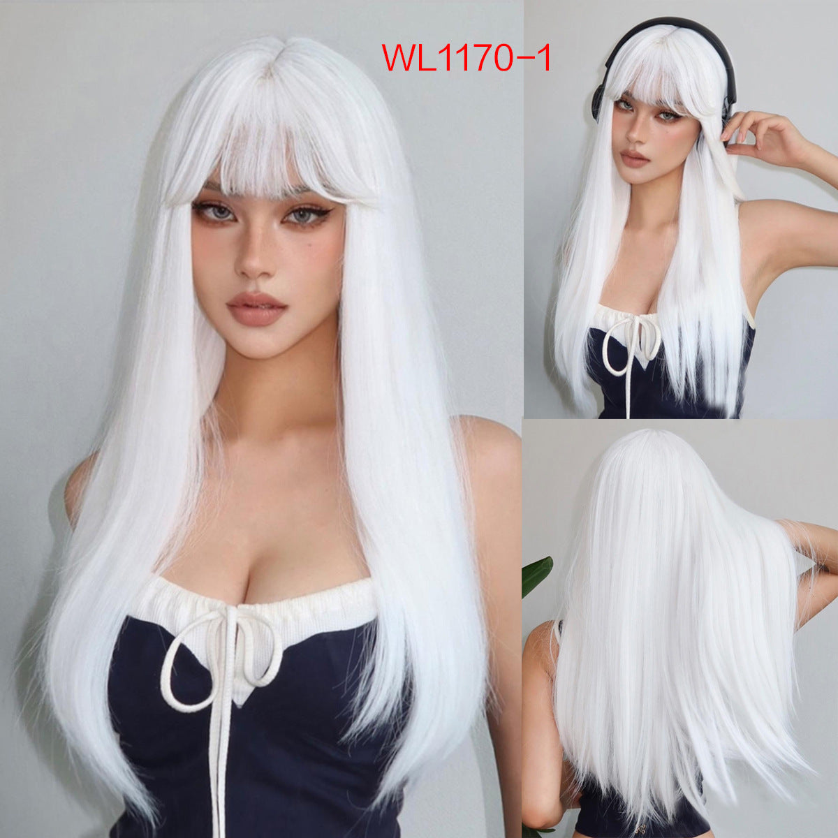 Bangs Champagne Brown Hair Dignified Goddess Chemical Long Straight Wig