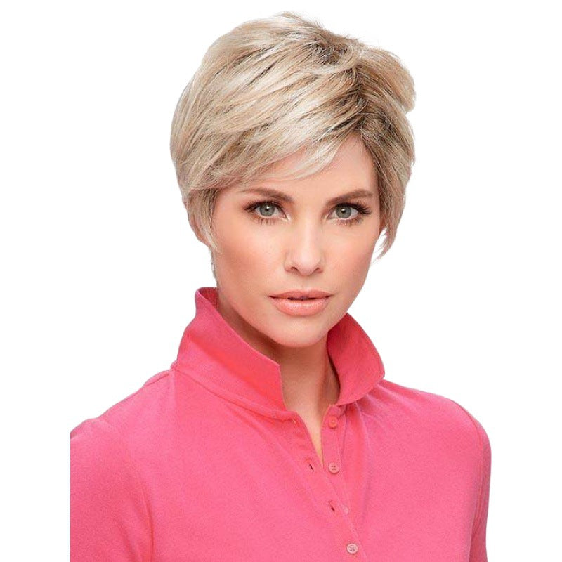 Classic Women's Side Bangs Gradient Golden Wig Short Straight Hair