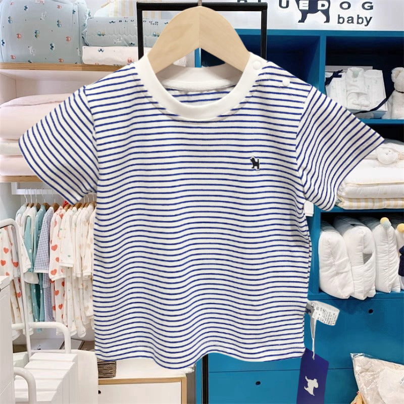 Children's Korean Style Clothing Summer Boys Stripe Crew Neck Children's T-shirt