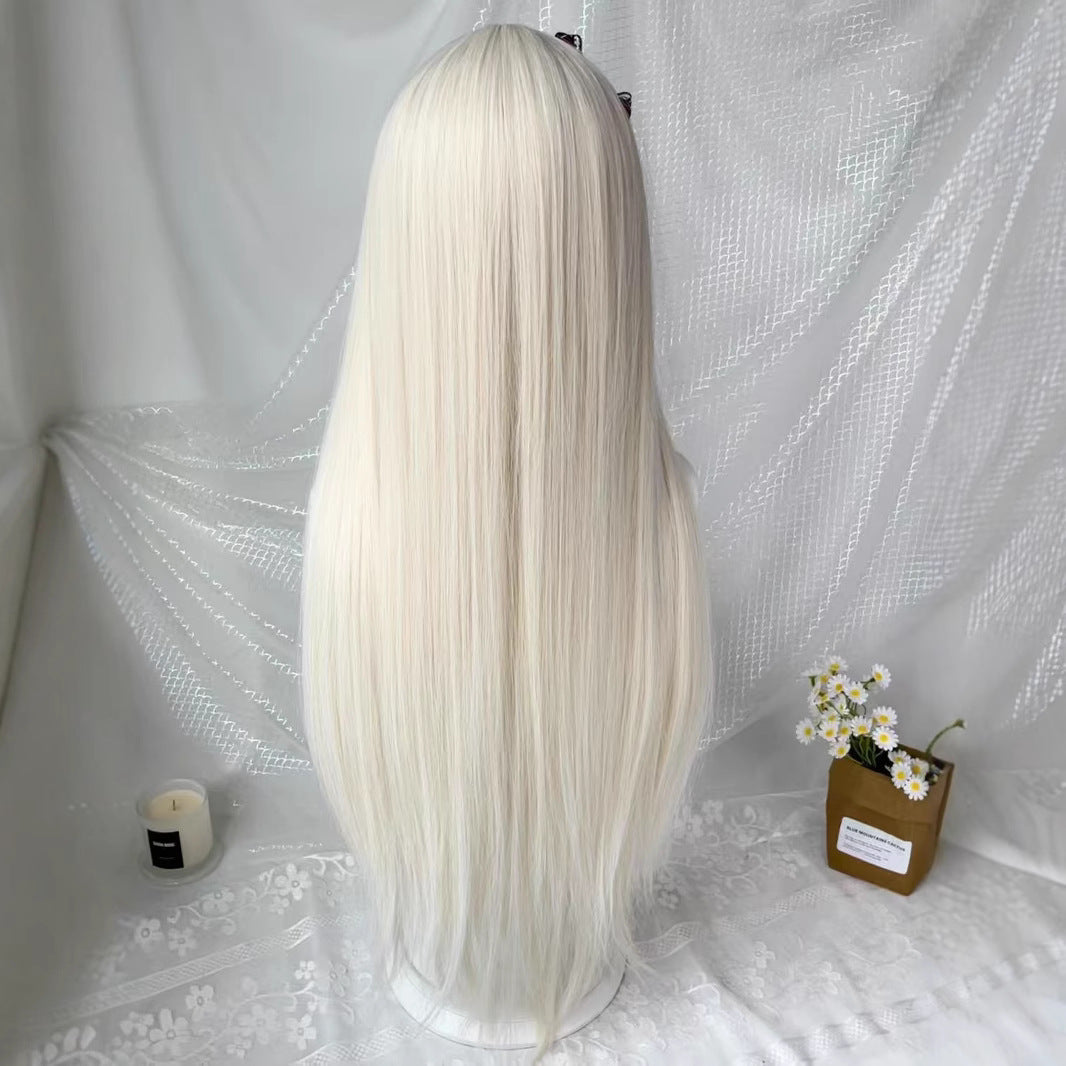 Female Milky White Golden Hair Double Ponytail Little Long Straight Wig