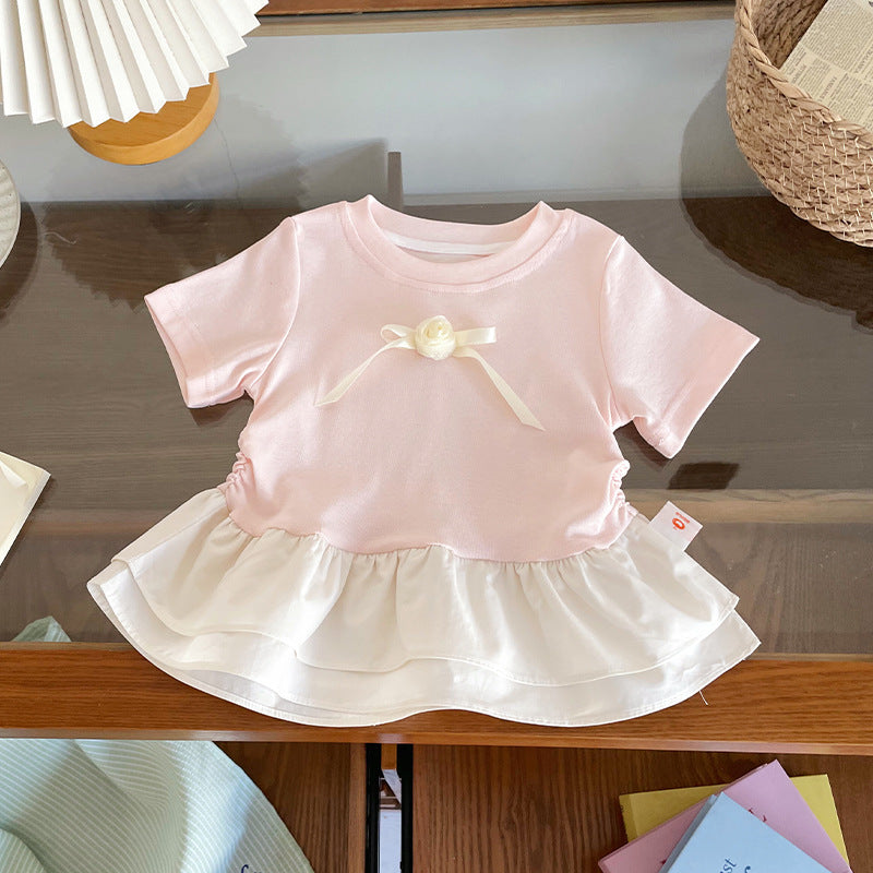 Short-sleeved Summer Sweet Bow Ruffled Tide Children's T-shirt
