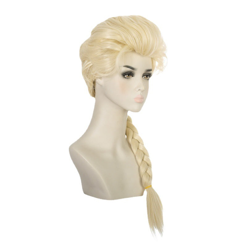 Frozen Princess Elsa Halloween Queen Beige Braid Cos Wig