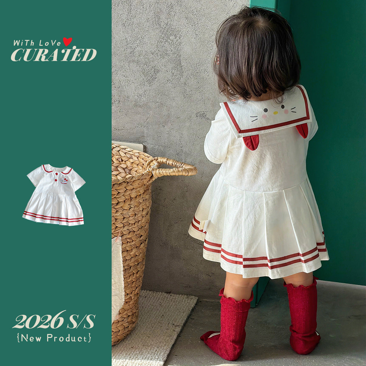 Shirt Contrast Color Short Sleeve Pleated Skirt Children's Dress