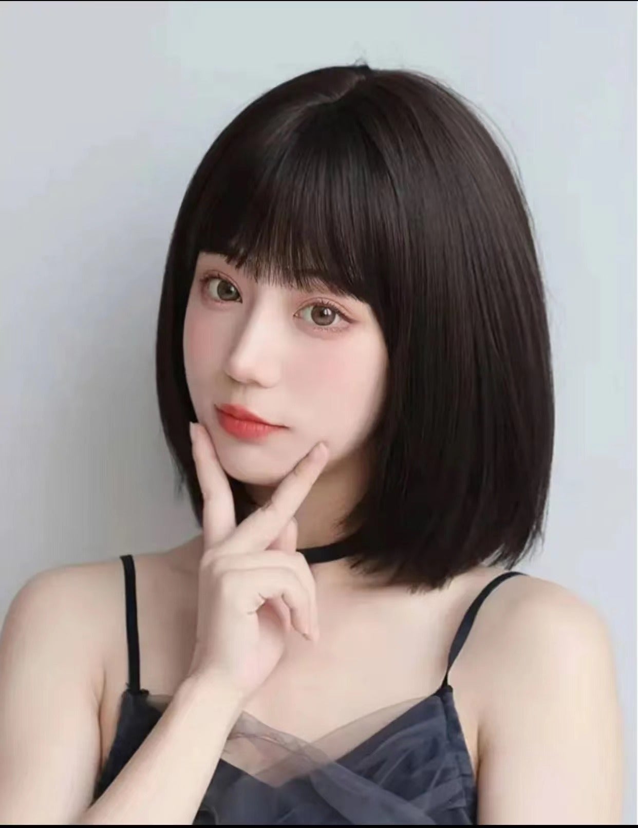 Female Head Round Face Gradient Pink Style Natural Simulation Age Wig Short Straight Hair