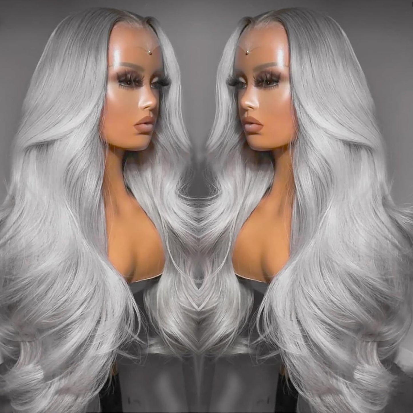 Women's Medium Sier Gray Curly Hair Big Wave Wig Long Curls