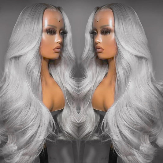 Women's Medium Sier Gray Curly Hair Big Wave Wig Long Curls