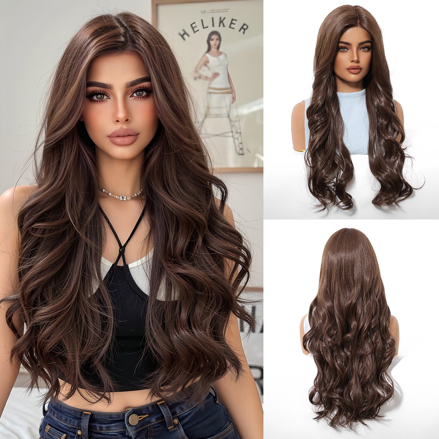Silk Split Free Curly Hair Female Golden Long Straight Wig