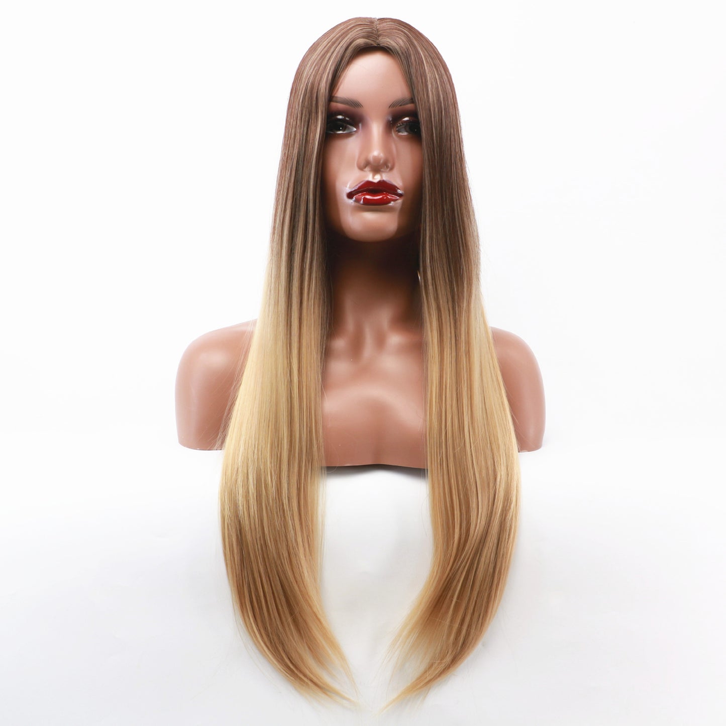 Women's Hair Dyed Chemical Fiber Brown Gradient Gold Long Straight Wig