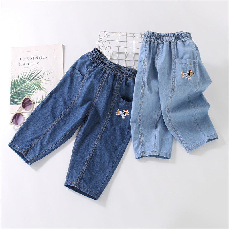 Children's Cotton Jeans Thin Toddler Cartoon Loose Children's Pants