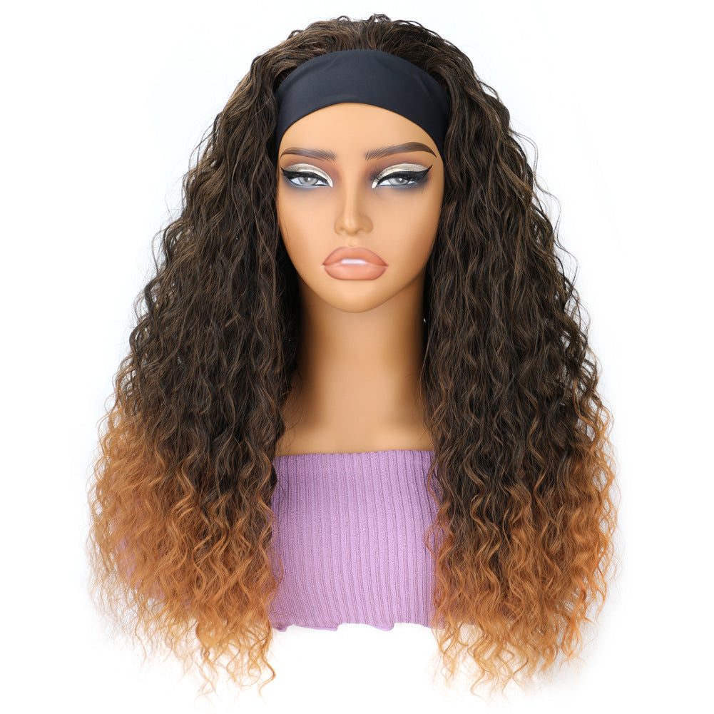 Women's Headscarf African Fashion Hand Wrapped Small Wig Long Curls