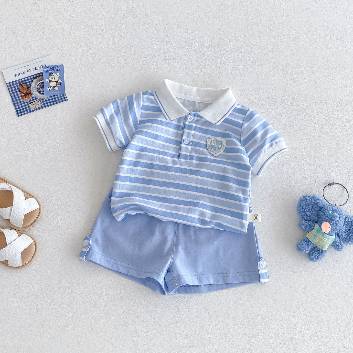 Men's & Children's Style Labeling T-shirt Trendy Shirt Solid Color Shorts Children's Suit