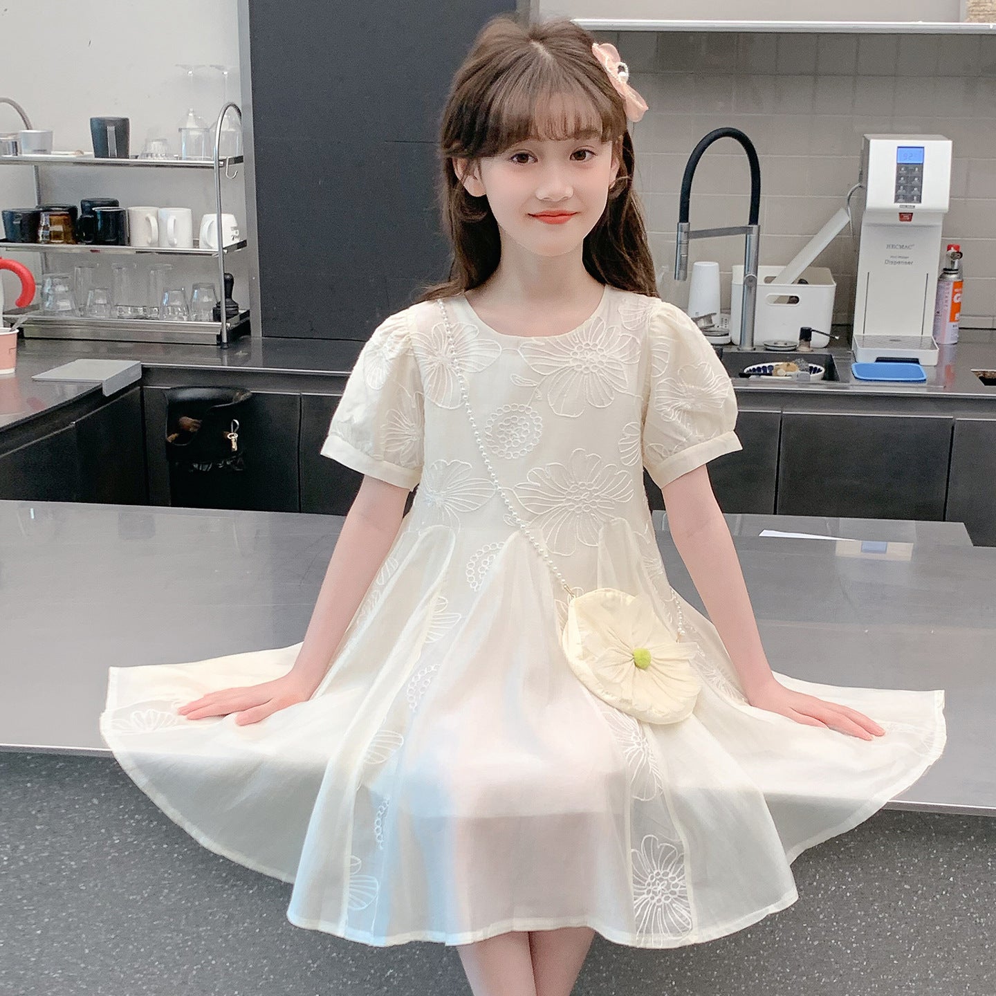 Children's Summer Beautiful Thin Western Style White Children's Dress