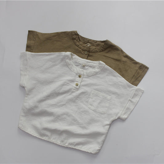 Neck Short Sleeve Solid Color Korean Style Buckle Top Children's T-shirt