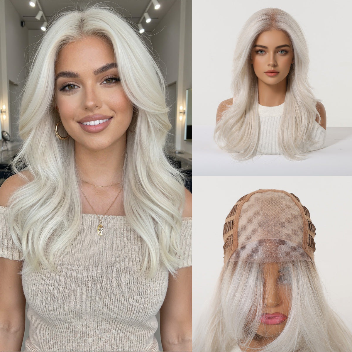 Curly Hair Female Natural Full Top Head Cover Seamless Gray Wig Long Curls