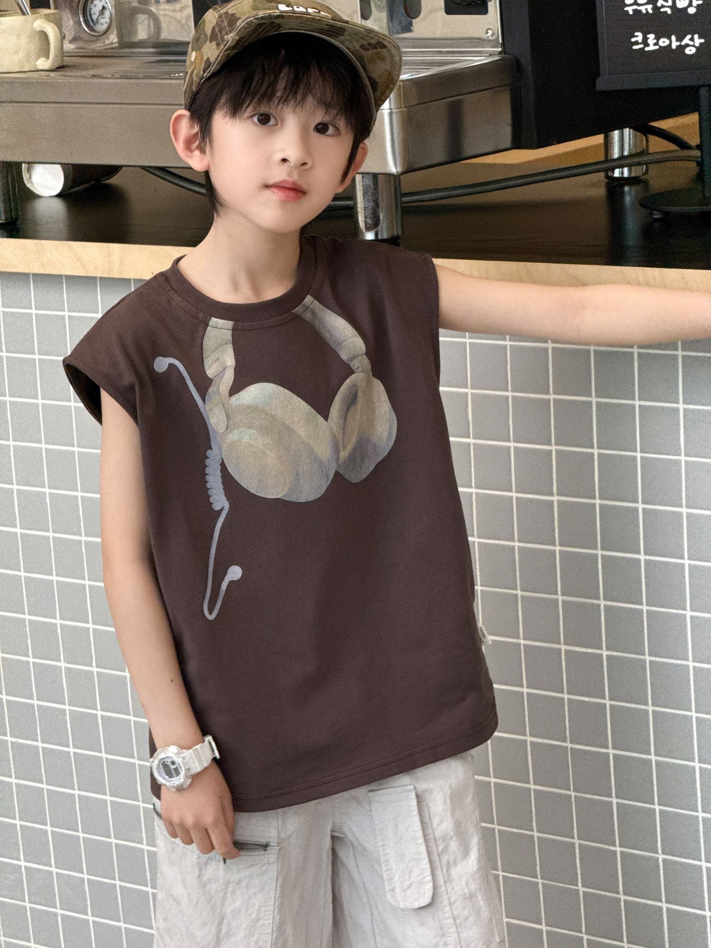 Children's Style Street Half Sleeve Casual American Headset Printed Children's T-shirt