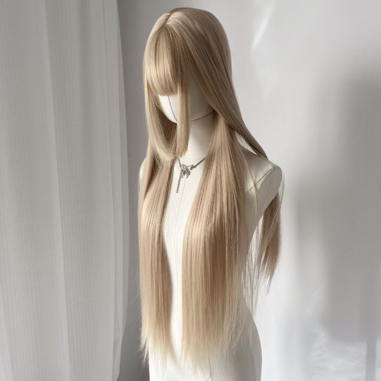 Women's For With Sideburns Bangs Light Team Long Straight Wig