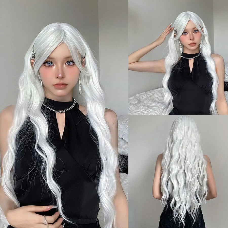 Cover Female Mint Green Chemical Fiber Wavy Curly Hair Natural Wig Long Curls