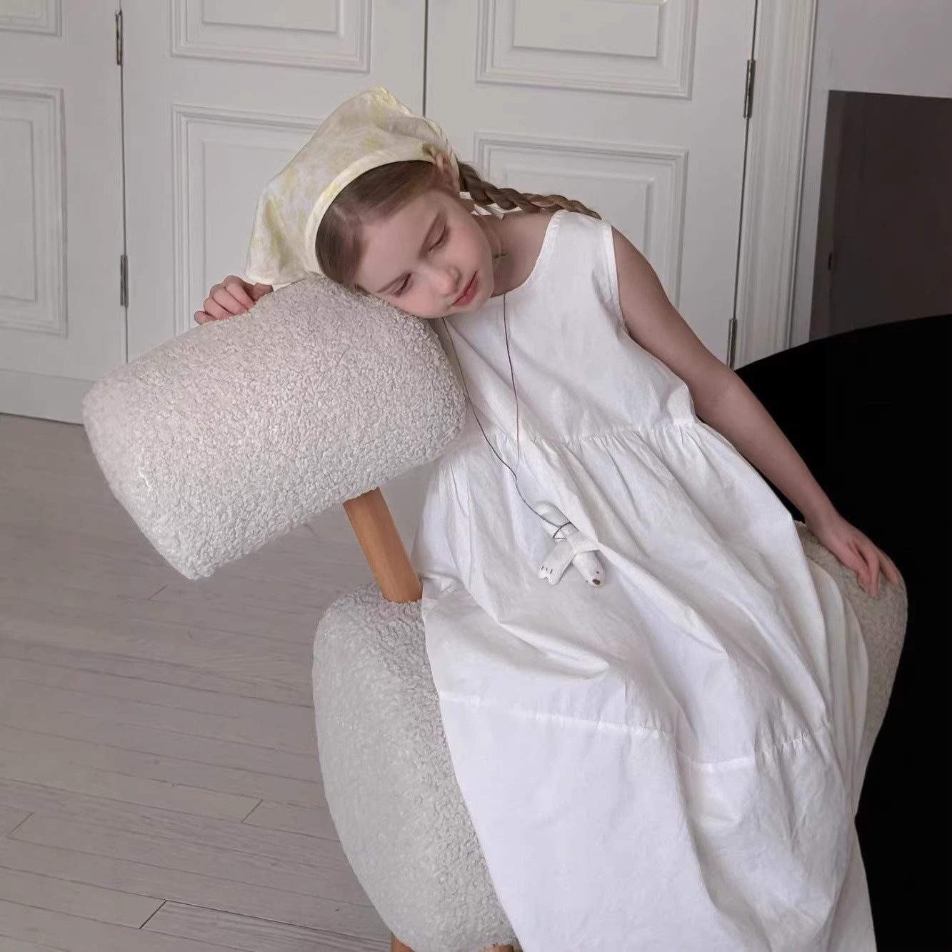 Children's Linen Summer Medium Big Casual Wear Sleeveless Vest Midi Children's Dress