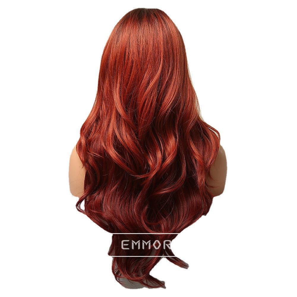 Medium Gradient Red Big Wave Curly Head Wig Long Curls