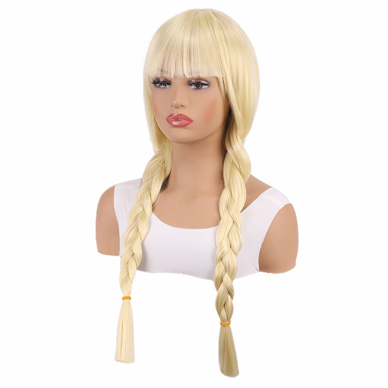 Halloween Easter Festival Double Twist Braid Bangs Beige Cos Wig
