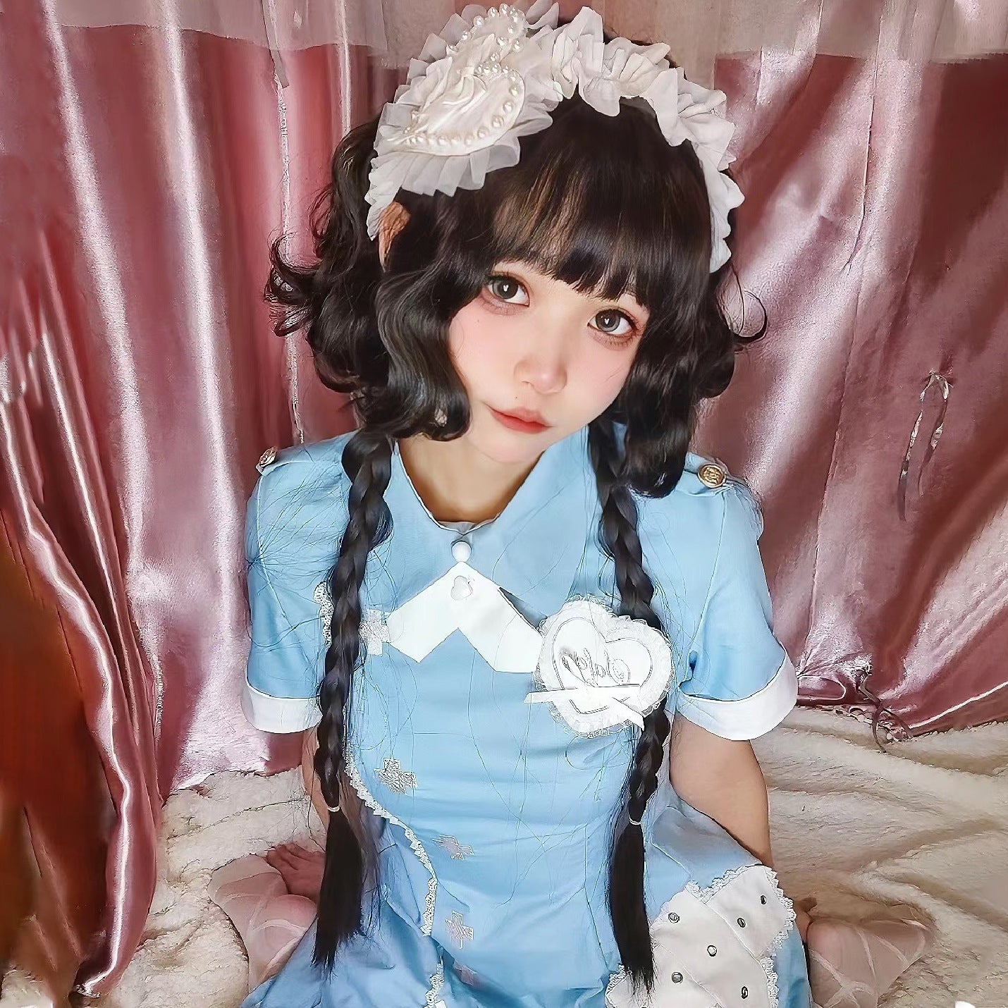 Lolita Jellyfish Head Can Tie Double Ponytail Wig Short Curly Hair