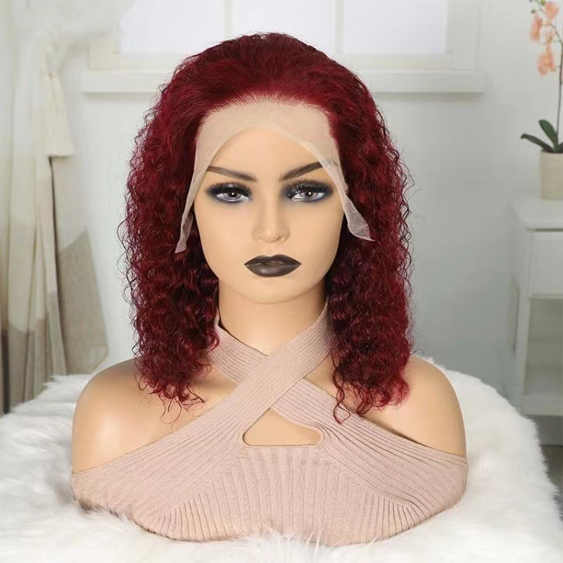 Front Lace Burgundy Chemical Fiber Fashion Natural Wig Short Curly Hair