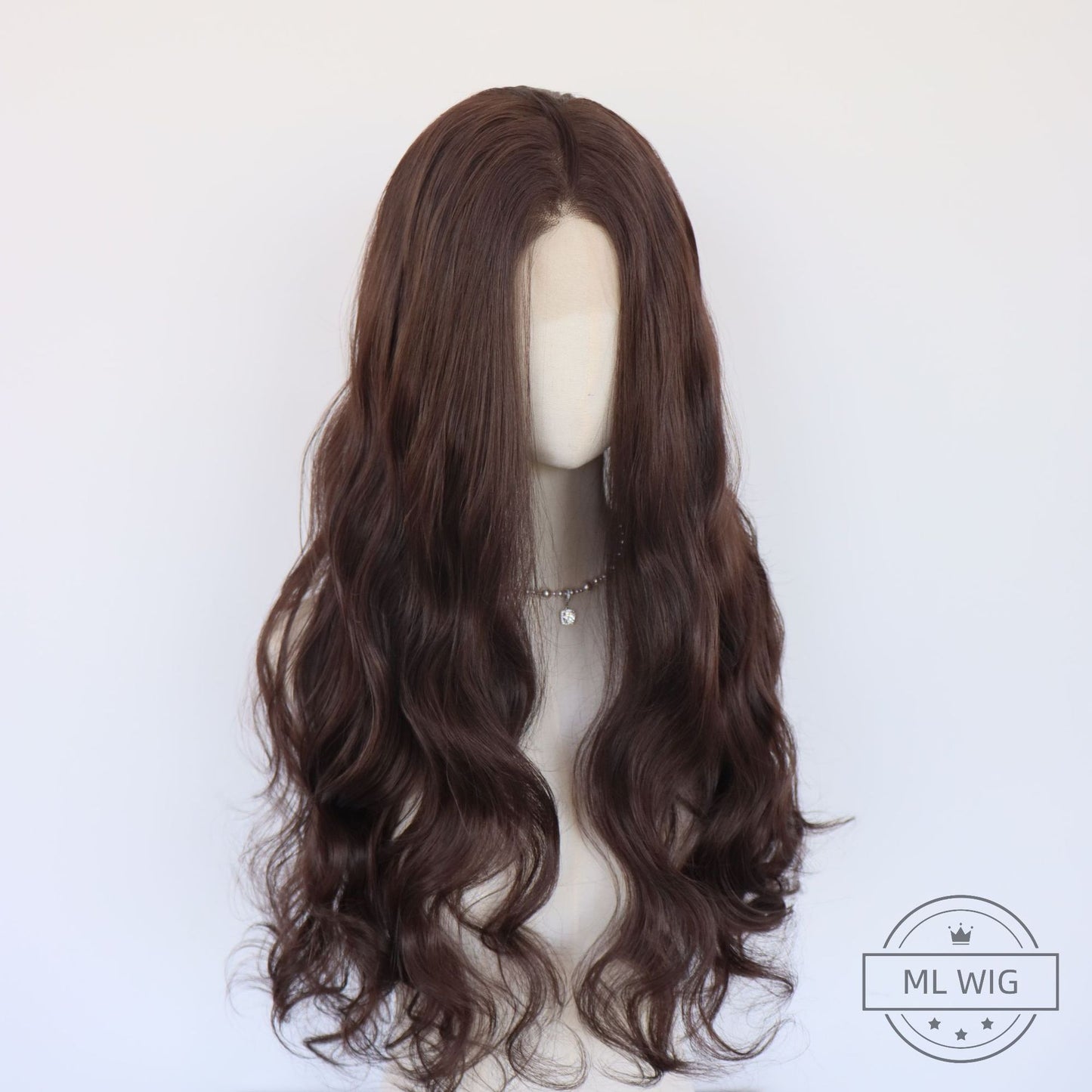 Dark Brown Synthetic Lace Wavy Curly Hair Wig Long Curls