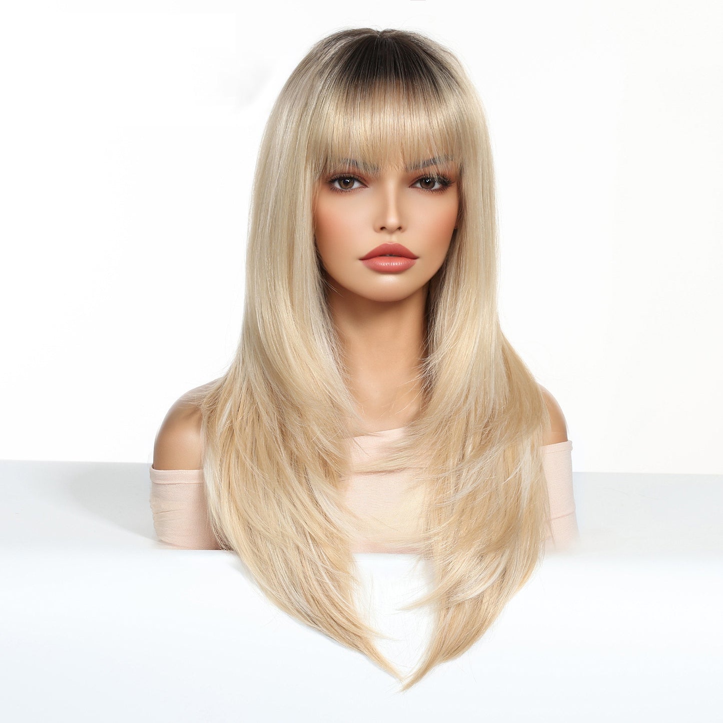 Popular Women's Bangs Layered Full Top Long Straight Wig