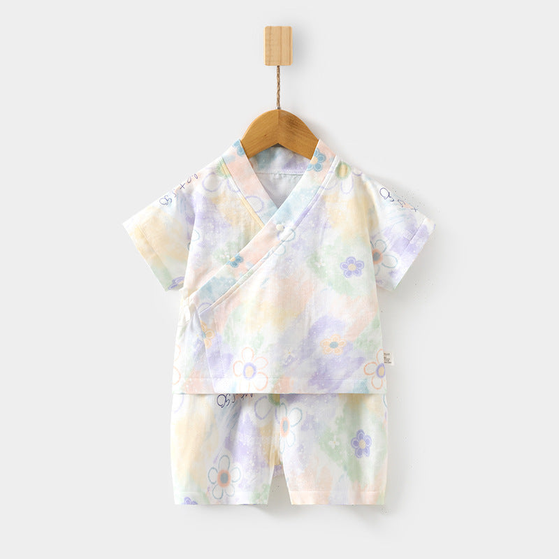 Sets Short Sleeve Shorts Bamboo Fiber Top Pants Summer Air Children's Suit