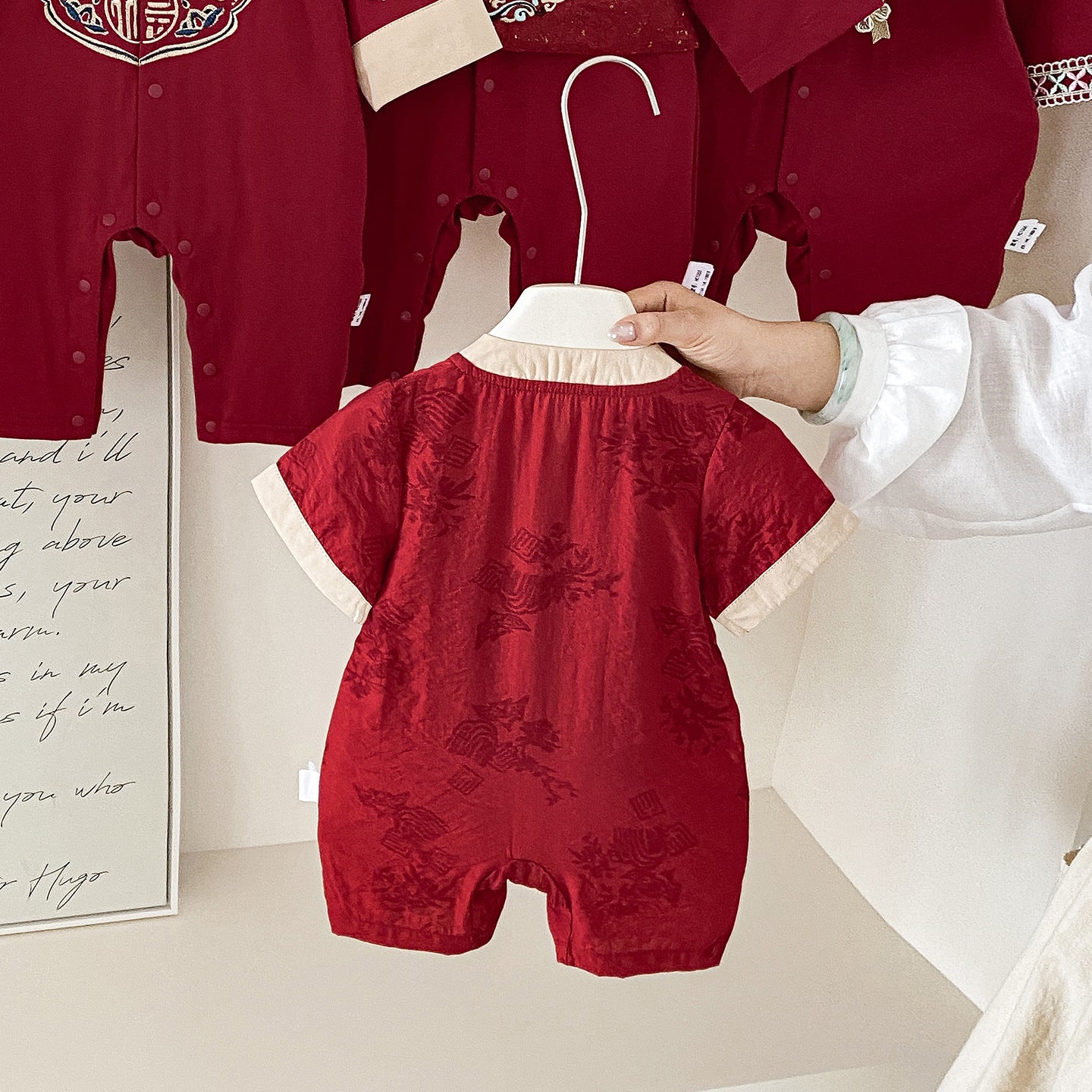 Boy Red Clothes Summer Jumpsuit Hundred Days Banquet Centennial Year Jumpsuit, Climbing Suit