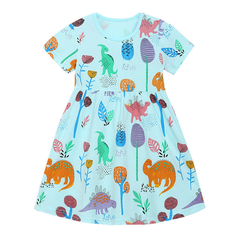 Children's Summer Princess Cartoon Printed Knitted Cotton Children's Dress
