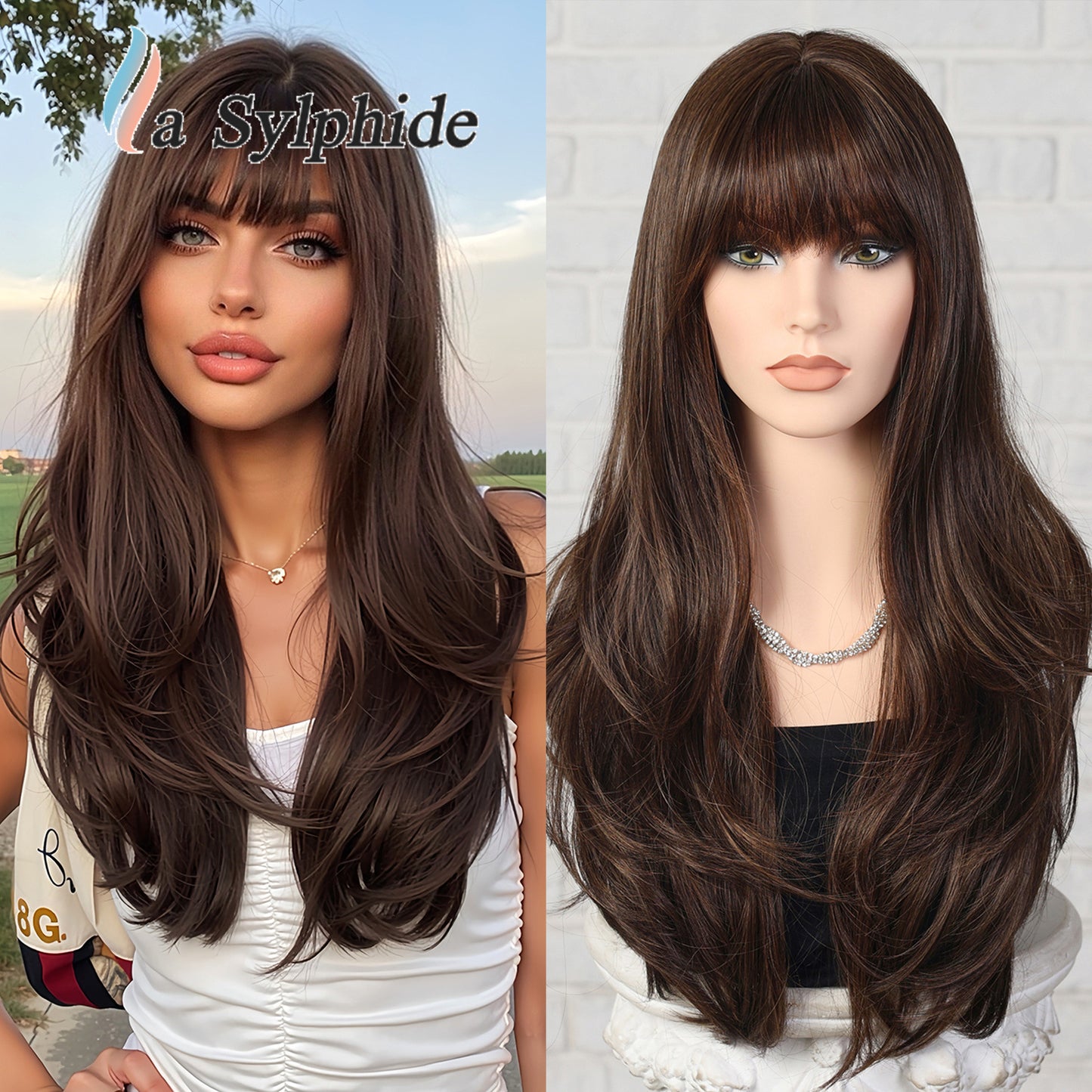 Color Hair Air Bangs Female Mechanism Whole Head Long Straight Wig