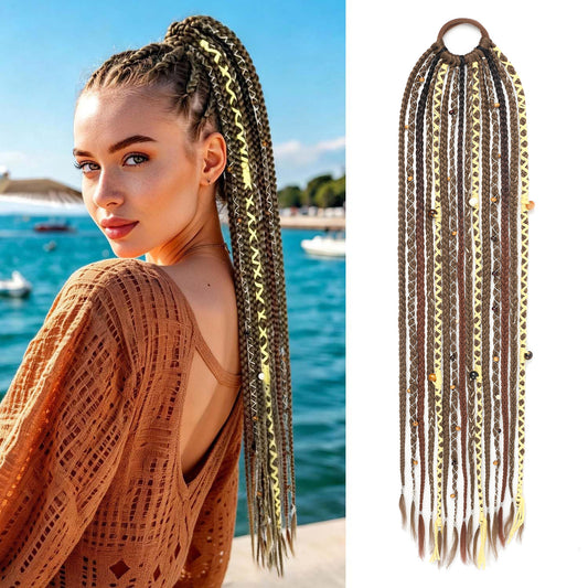 Wool Lock Beads Horse Tail Handmade Braid Hair Ring Hand-woven Wig Ponytail