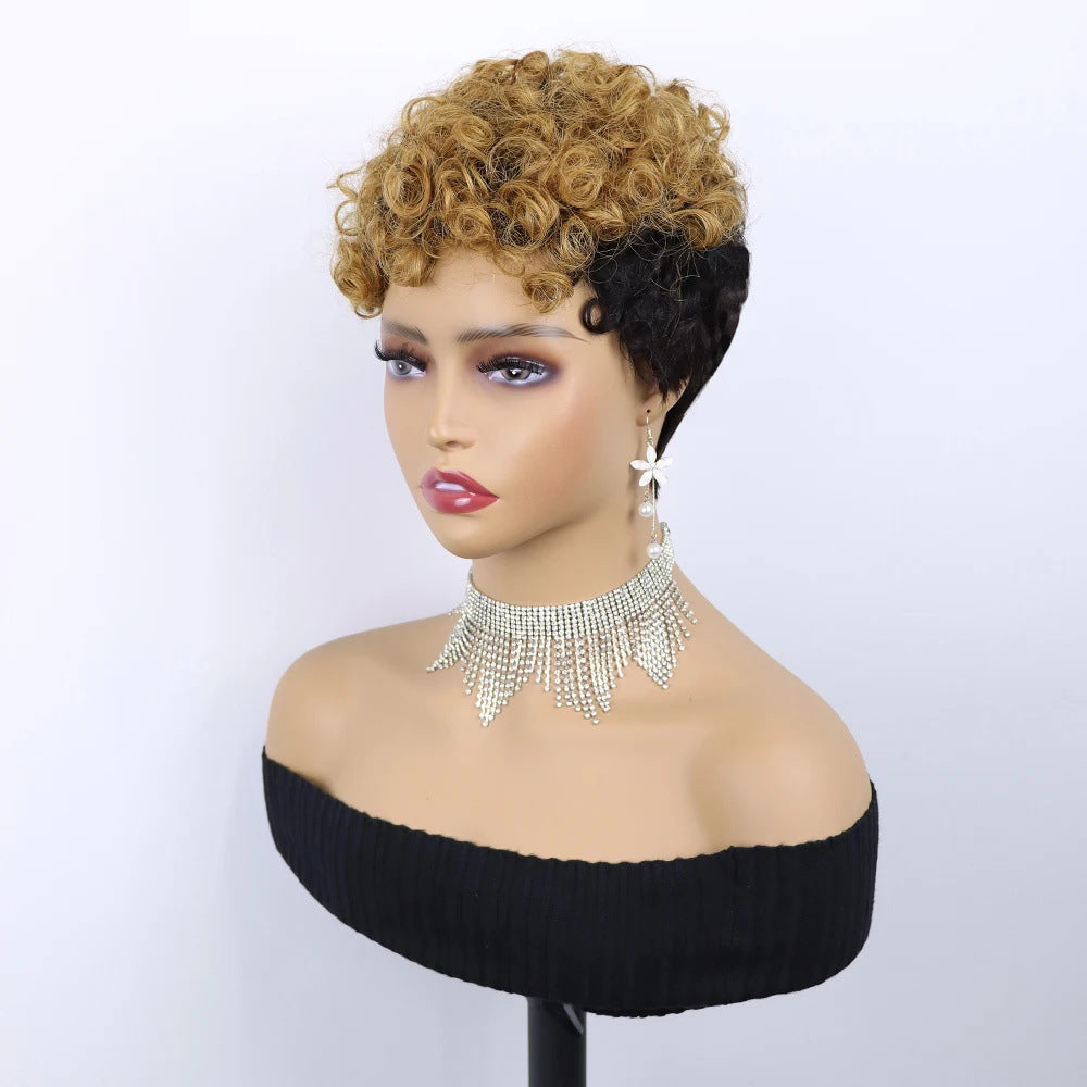 Creative Human Short Curly Brazilian Color Real Hair Wig