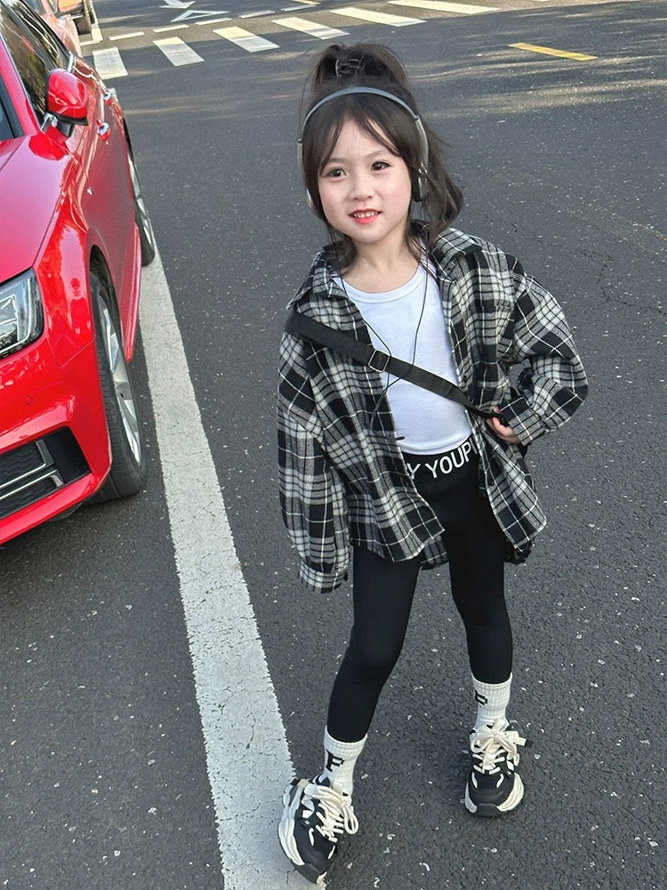 Children's Plaid Spring Long Sleeve Korean Style Fashion Jacket Casual Children's Shirt