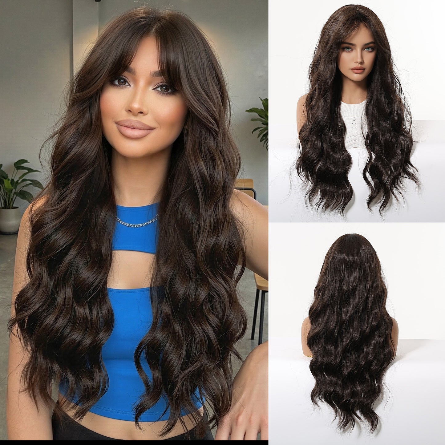 Medium Gradient Brown Curly Hair Big Wig Long Curls