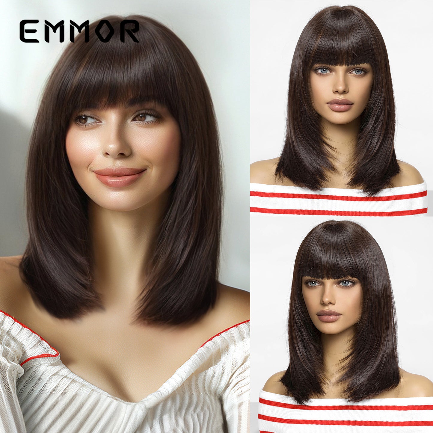 Women's Collarbone Bangs Shape Round Face Natural Wig Short Straight Hair
